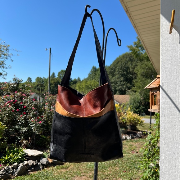 American Leather Co Brown Black Leather Shoulder Handbag - Picture 7 of 7